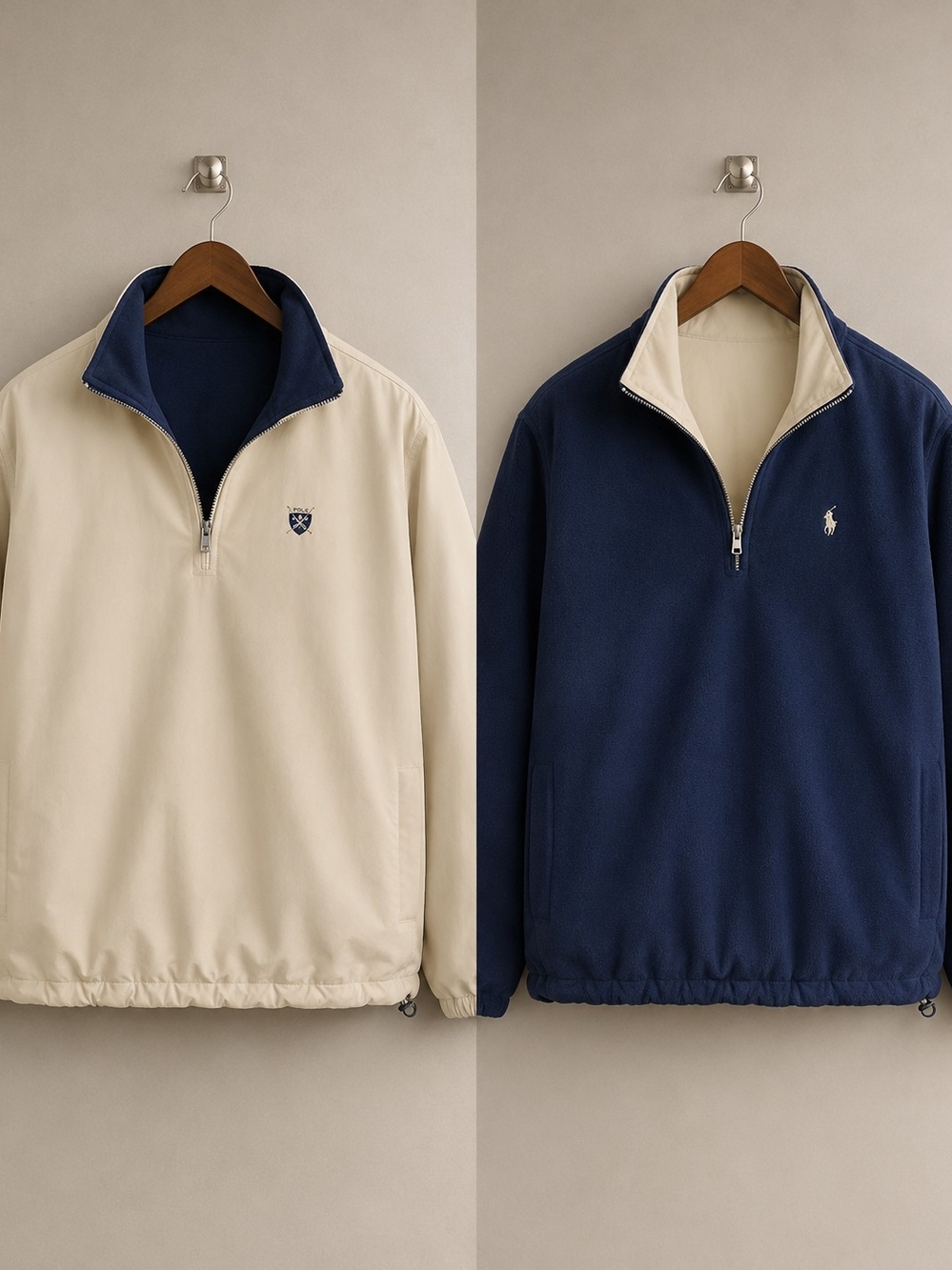 Polo Golf Ralph Lauren Reversible 1/4 Zip Pullover XXL Navy Cream